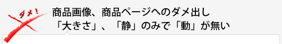 商品画像、商品ページへのダメ出し 「大きさ」、「静」のみで「動」が無い