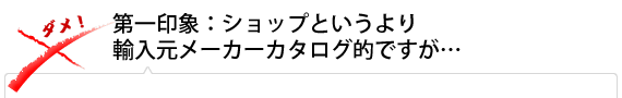 第一印象：ショップというより輸入元メーカーカタログ的ですが…